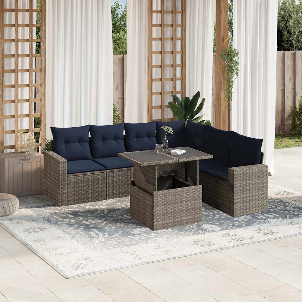 Set Divani da Giardino 7 pz con Cuscini Grigio in Polyrattan | homemem39