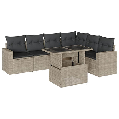 Set Divani da Giardino 7pz con Cuscini Grigio Chiaro Polyrattan | homemem39