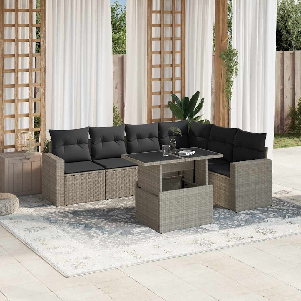 Set Divani da Giardino 7pz con Cuscini Grigio Chiaro Polyrattan | homemem39