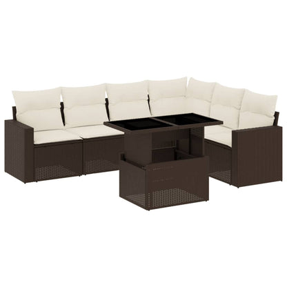 Set Divani da Giardino 7 pz con Cuscini Marrone in Polyrattan - homemem39