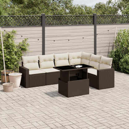 Set Divani da Giardino 7 pz con Cuscini Marrone in Polyrattan - homemem39