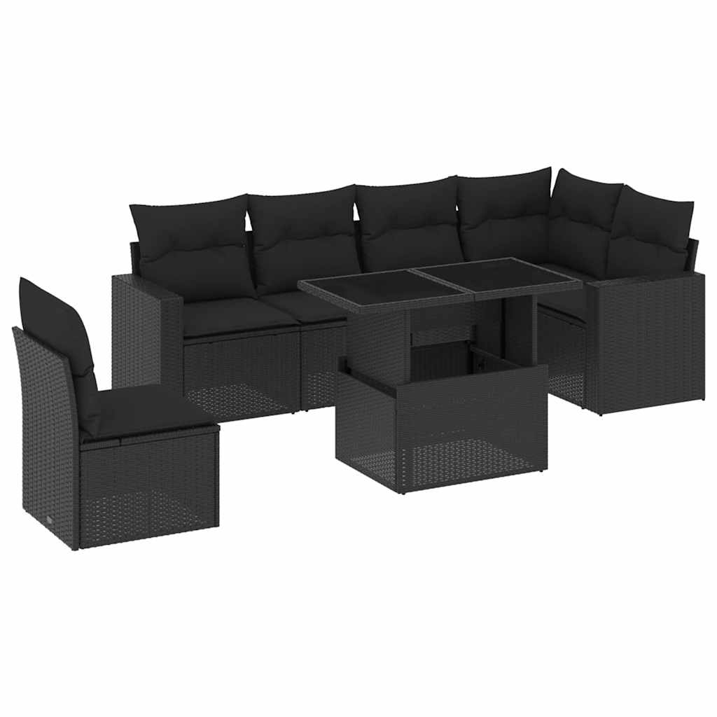 Set Divani da Giardino con Cuscini 7pz Nero Polyrattan | homemem39