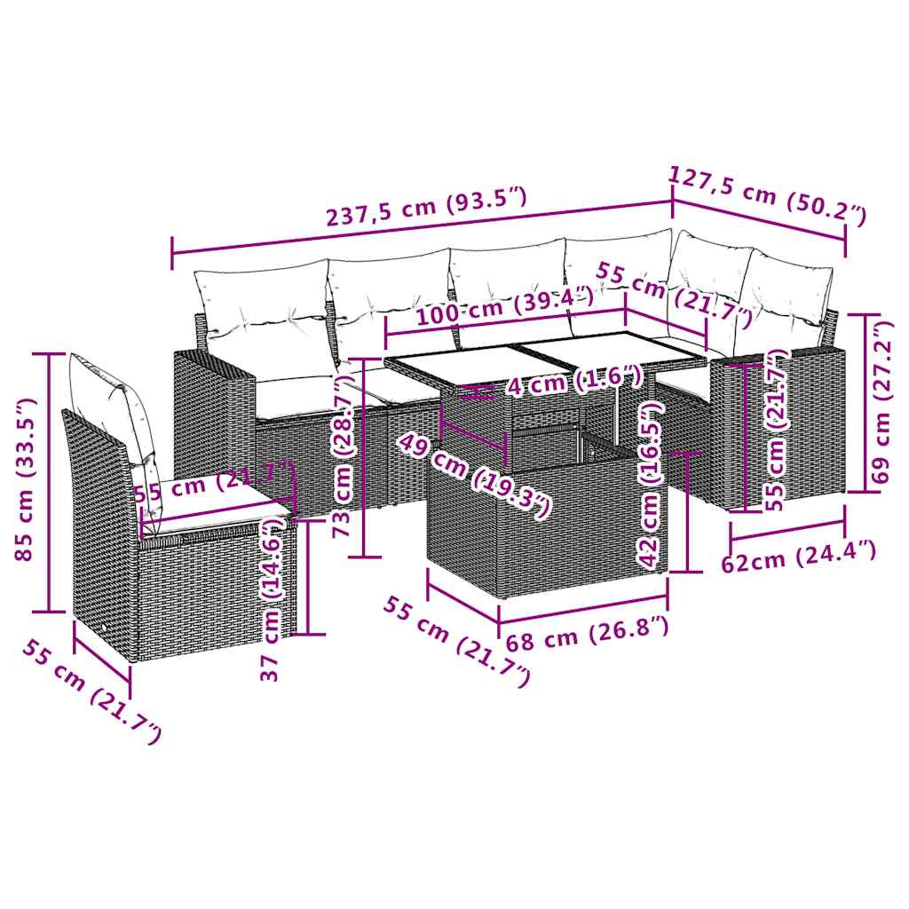 Set Divani da Giardino con Cuscini 7pz Nero Polyrattan | homemem39