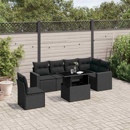 Set Divani da Giardino con Cuscini 7pz Nero Polyrattan | homemem39