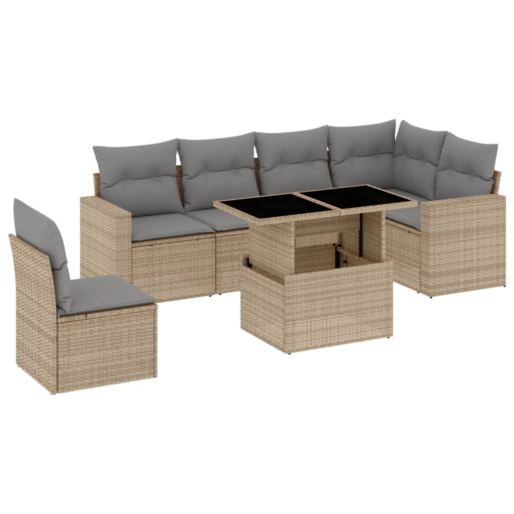 Set Divani da Giardino 7 pz con Cuscini Beige in Polyrattan | homemem39