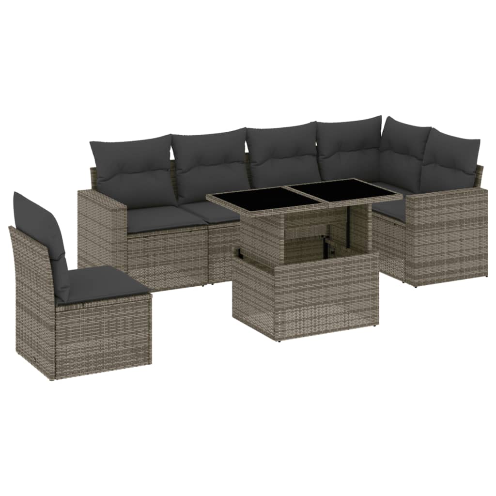 Set Divani da Giardino 7 pz con Cuscini Grigio in Polyrattan | homemem39