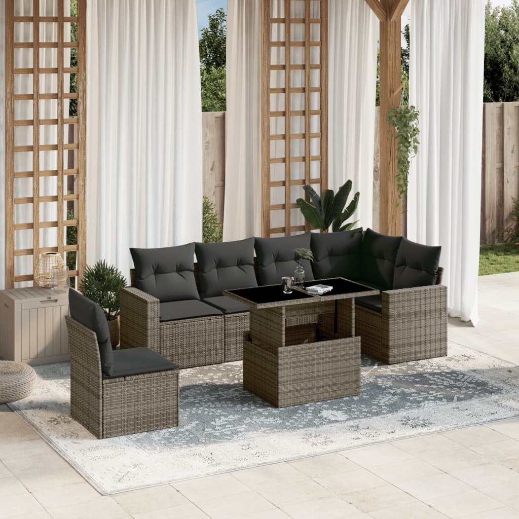 Set Divani da Giardino 7 pz con Cuscini Grigio in Polyrattan - homemem39
