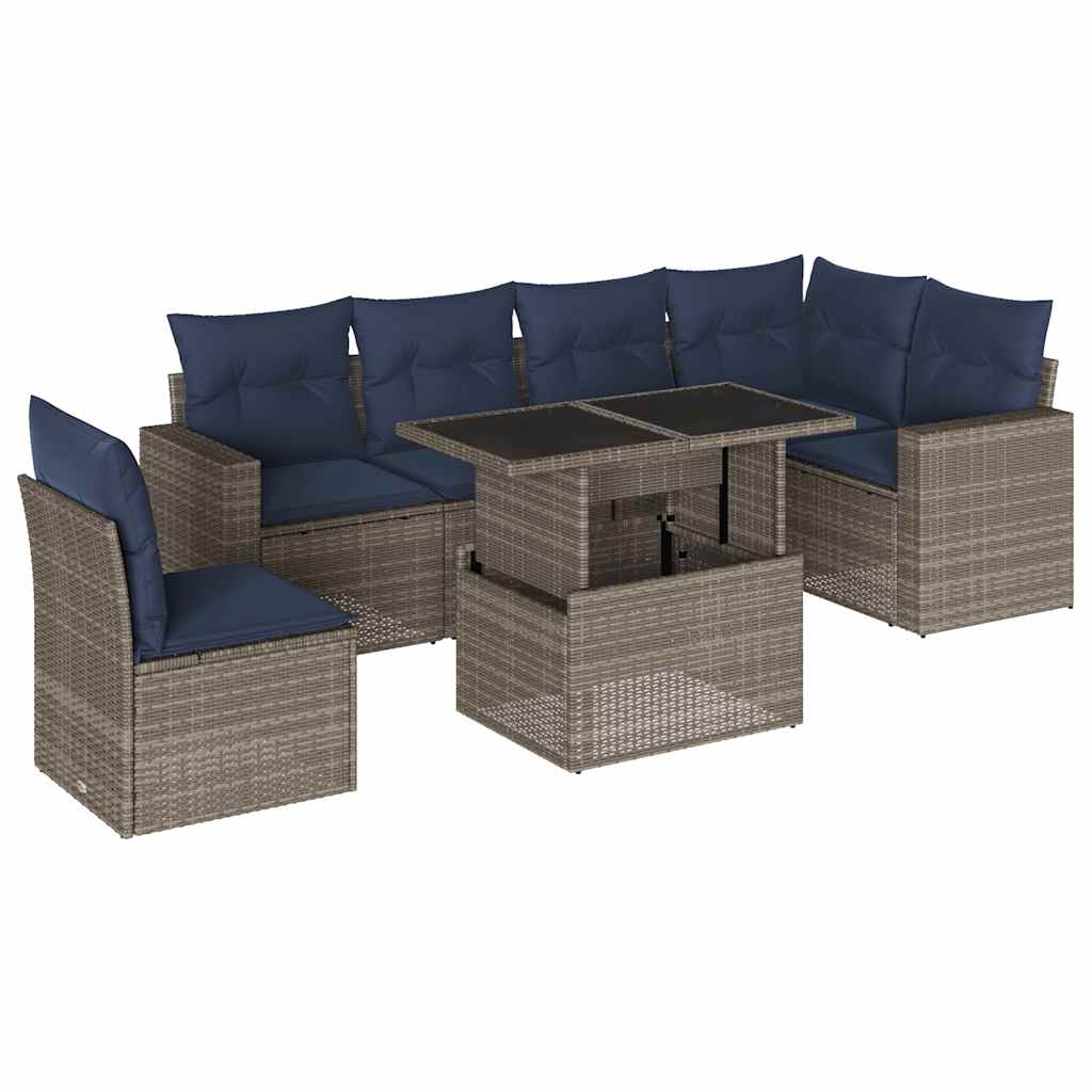 Set Divani da Giardino 7 pz con Cuscini Grigio in Polyrattan | homemem39
