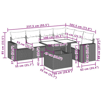 Set Divani da Giardino 7 pz con Cuscini Grigio in Polyrattan | homemem39