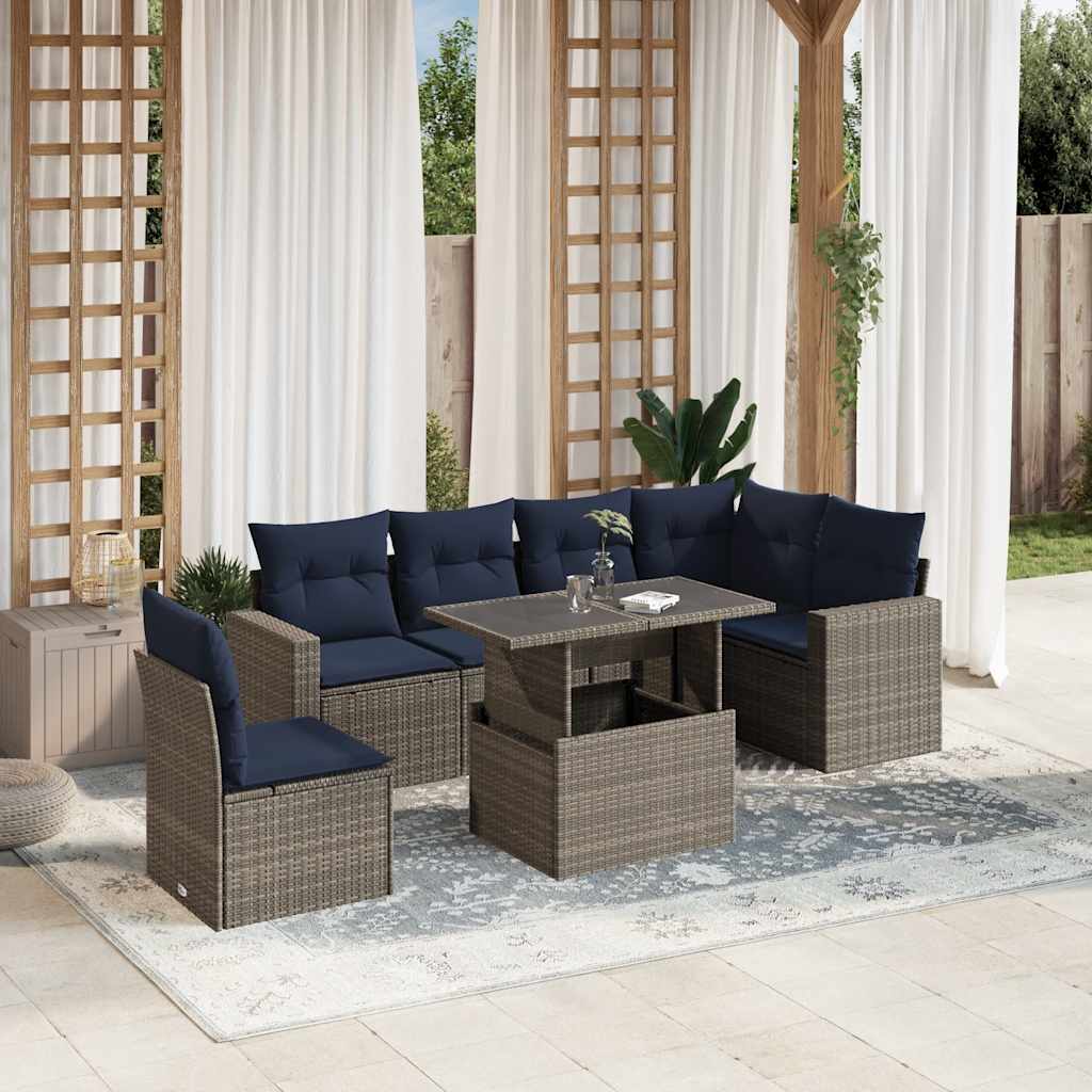 Set Divani da Giardino 7 pz con Cuscini Grigio in Polyrattan | homemem39
