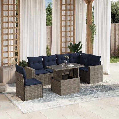 Set Divani da Giardino 7 pz con Cuscini Grigio in Polyrattan | homemem39