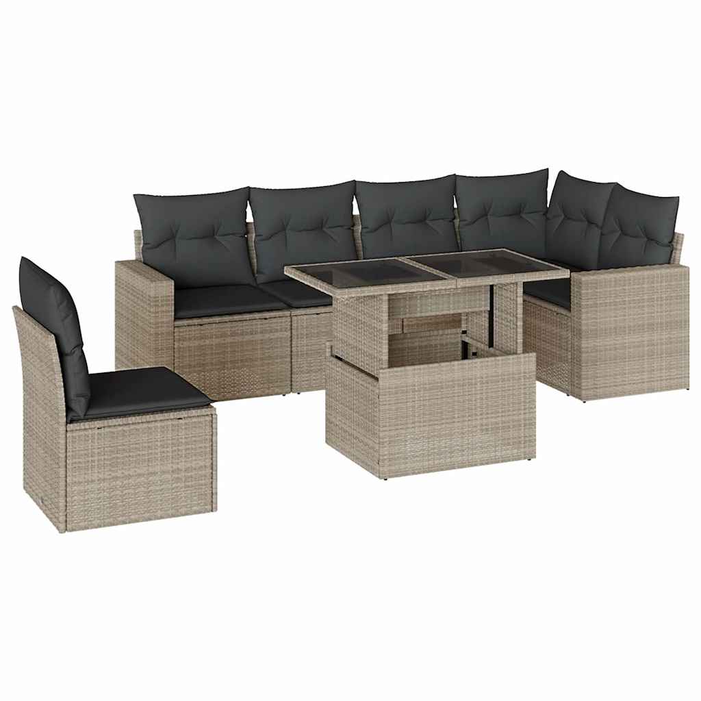 Set Divani da Giardino 7pz con Cuscini Grigio Chiaro Polyrattan - homemem39