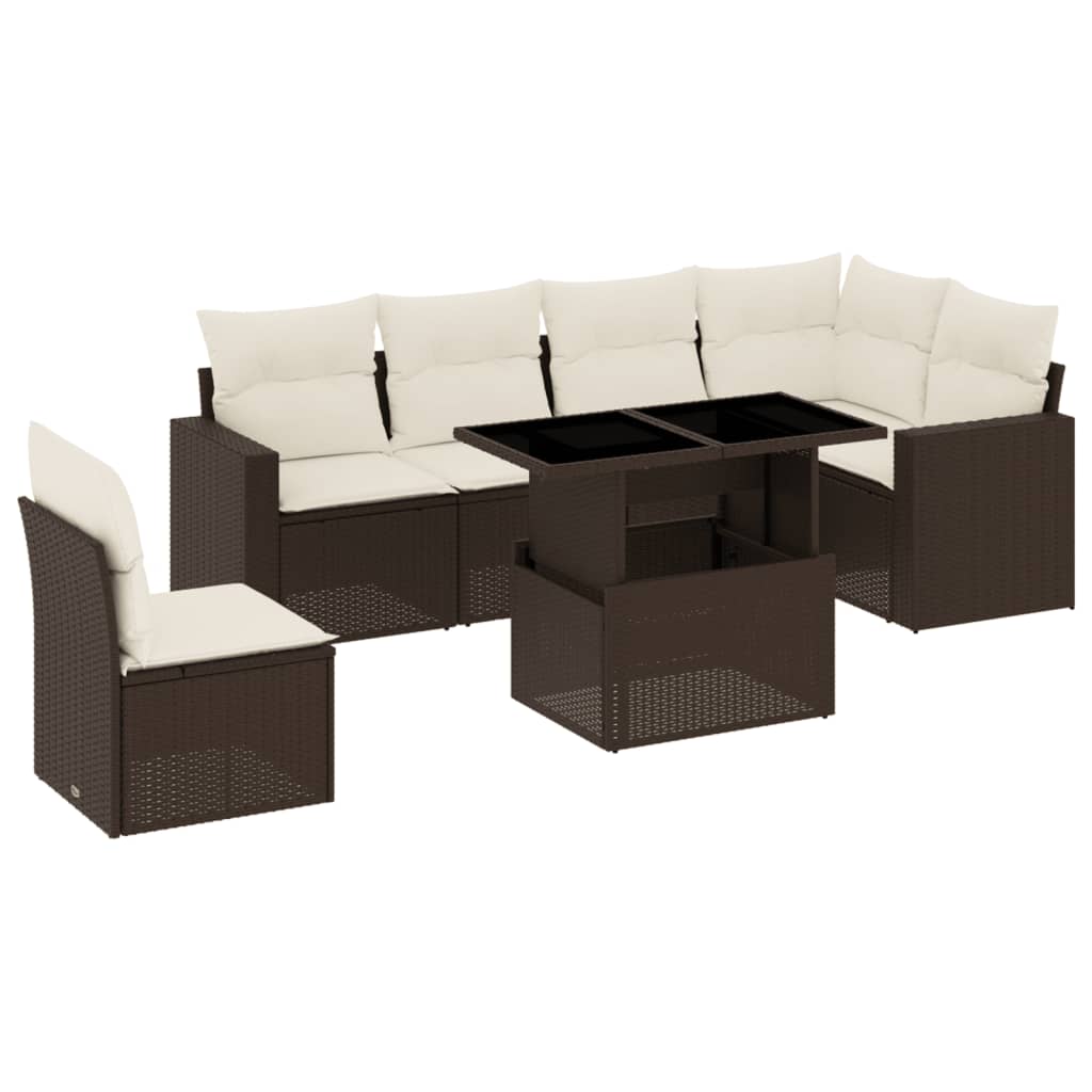 Set Divani da Giardino 7 pz con Cuscini Marrone in Polyrattan | homemem39
