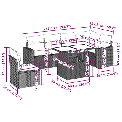 Set Divani da Giardino 7 pz con Cuscini Marrone in Polyrattan | homemem39