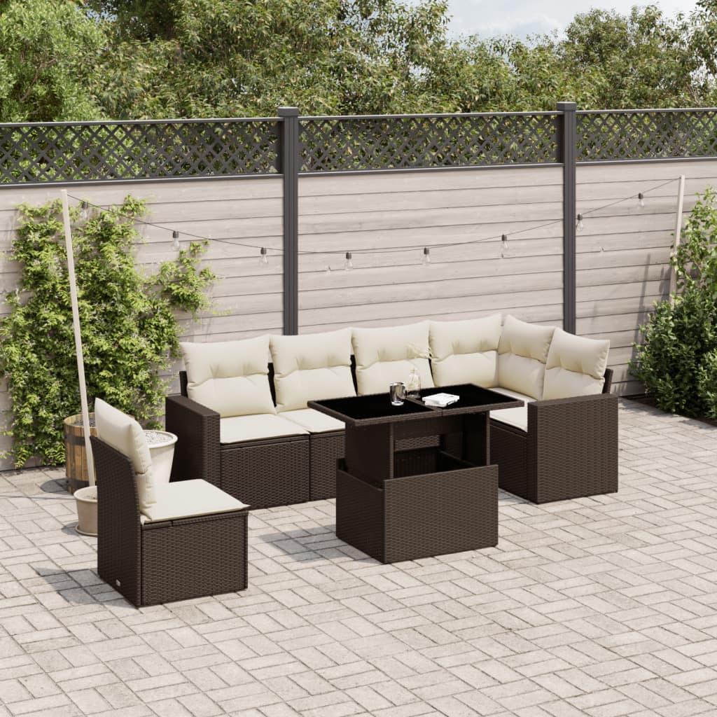 Set Divani da Giardino 7 pz con Cuscini Marrone in Polyrattan | homemem39