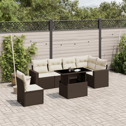 Set Divani da Giardino 7 pz con Cuscini Marrone in Polyrattan | homemem39