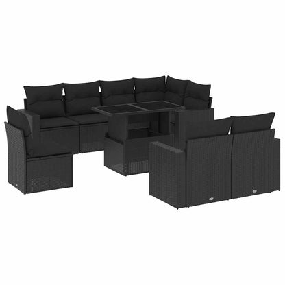 Set Divani da Giardino 9 pz con Cuscini Nero in Polyrattan - homemem39