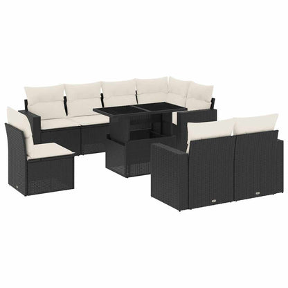 Set Divani da Giardino 9 pz con Cuscini Nero in Polyrattan | homemem39