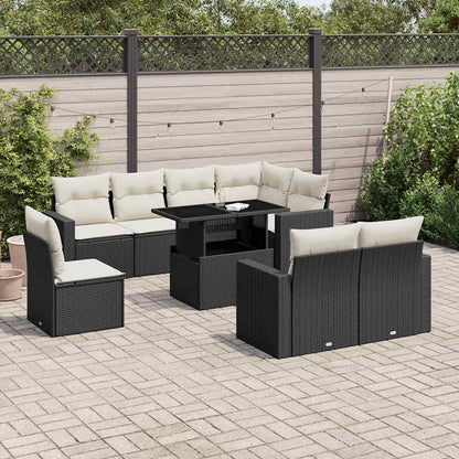 Set Divani da Giardino 9 pz con Cuscini Nero in Polyrattan - homemem39