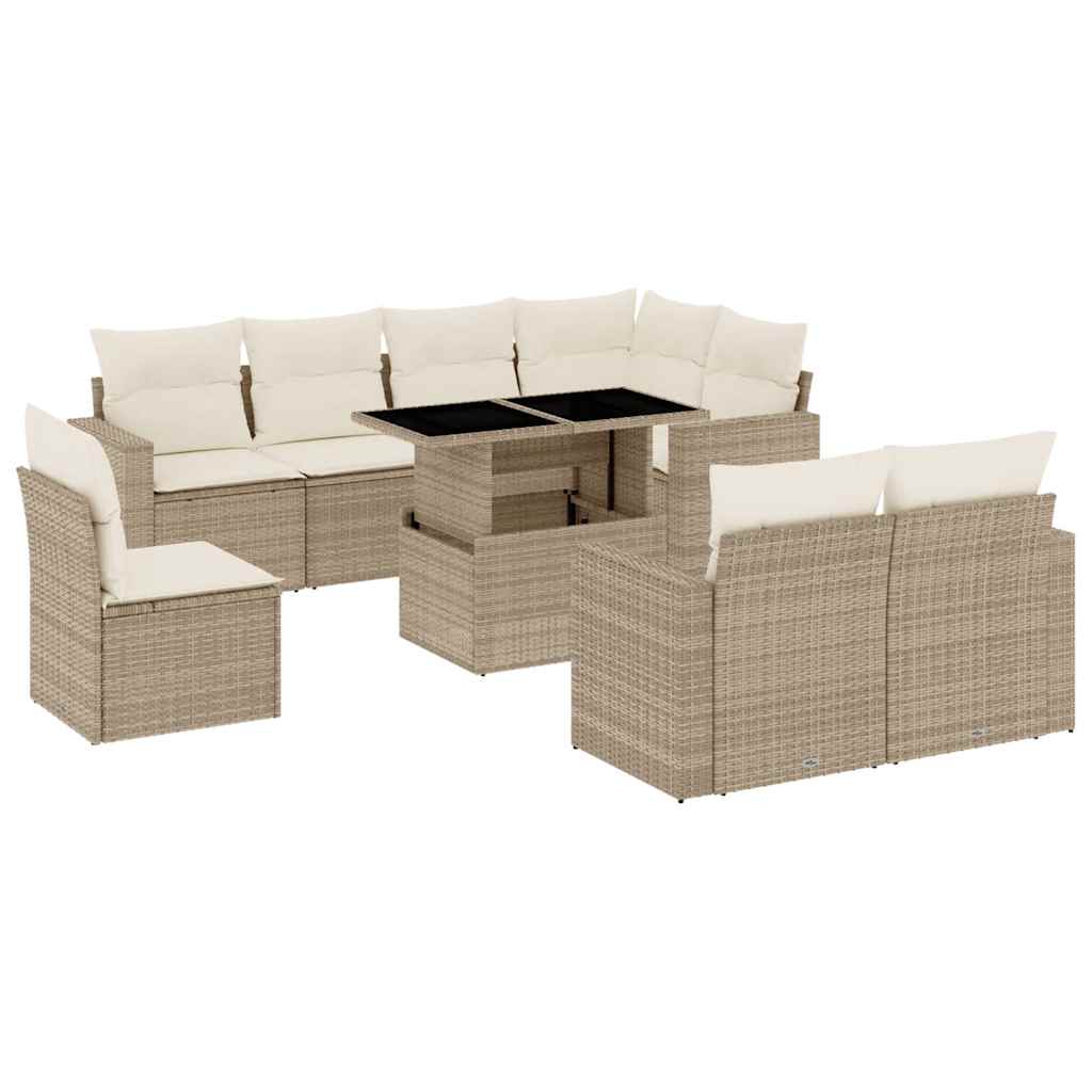 Set Divano da Giardino 9 pz con Cuscini Beige in Polyrattan - homemem39