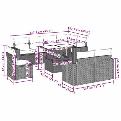 Set Divani da Giardino 9 pz con Cuscini Grigio in Polyrattan | homemem39