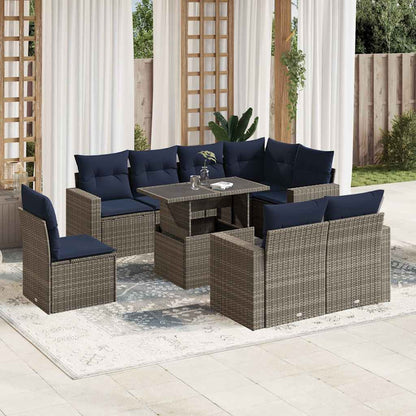 Set Divani da Giardino 9 pz con Cuscini Grigio in Polyrattan | homemem39