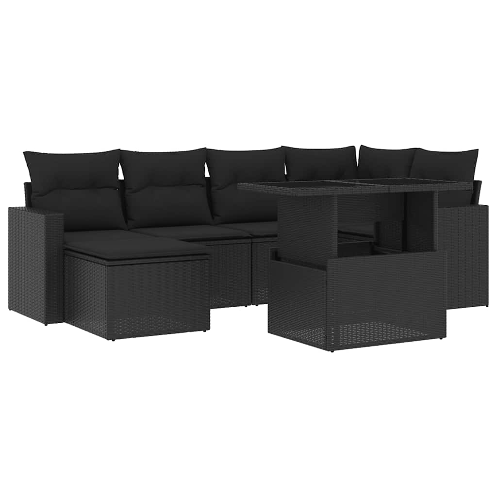 Set Divani da Giardino con Cuscini 7pz Nero Polyrattan - homemem39