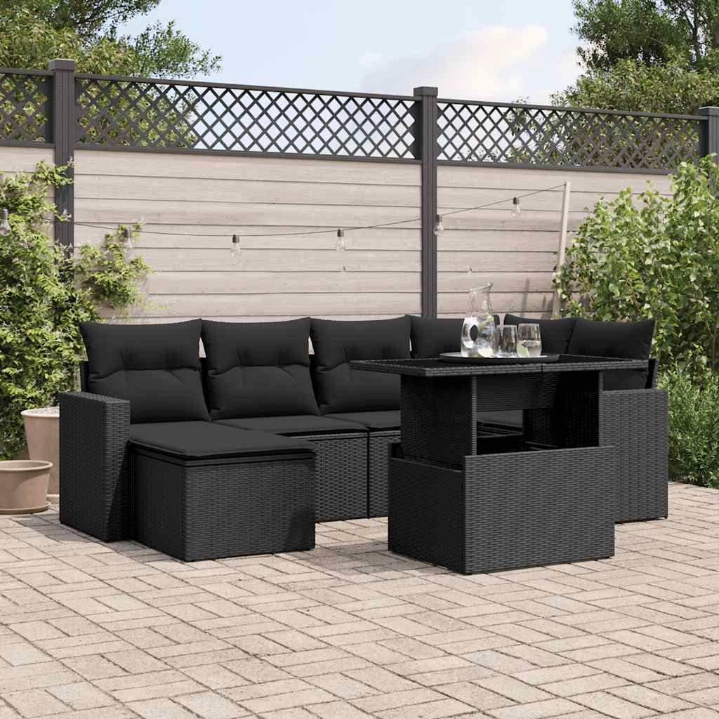 Set Divani da Giardino con Cuscini 7pz Nero Polyrattan - homemem39