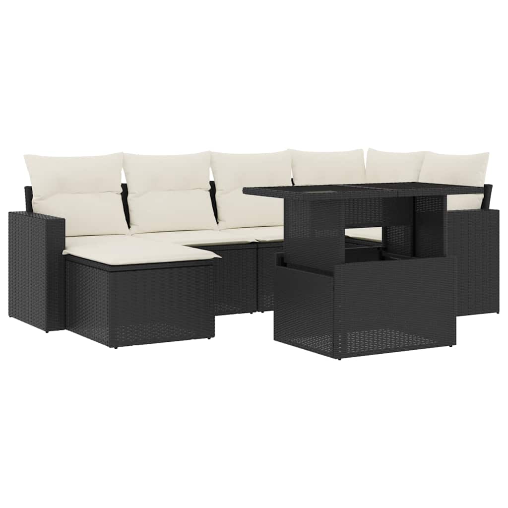 Set Divani da Giardino con Cuscini 7pz Nero Polyrattan
