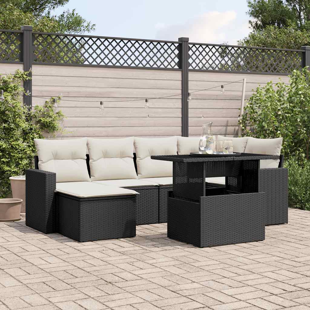 Set Divani da Giardino con Cuscini 7pz Nero Polyrattan | homemem39