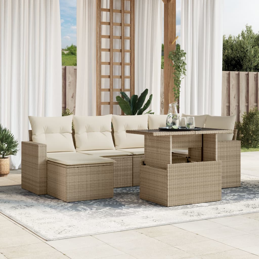 Set Divani da Giardino 7 pz con Cuscini Beige in Polyrattan - homemem39