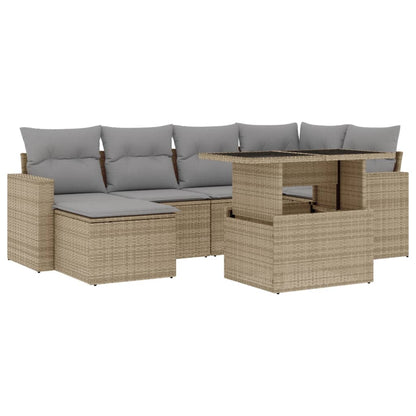 Set Divani da Giardino 7 pz con Cuscini Beige in Polyrattan - homemem39
