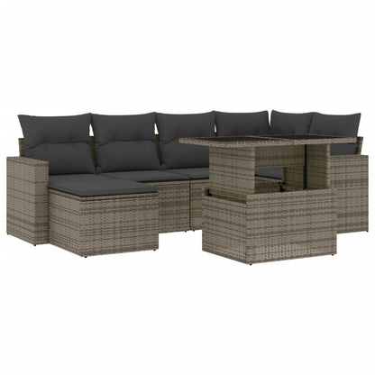Set Divani da Giardino 7 pz con Cuscini Grigio in Polyrattan | homemem39