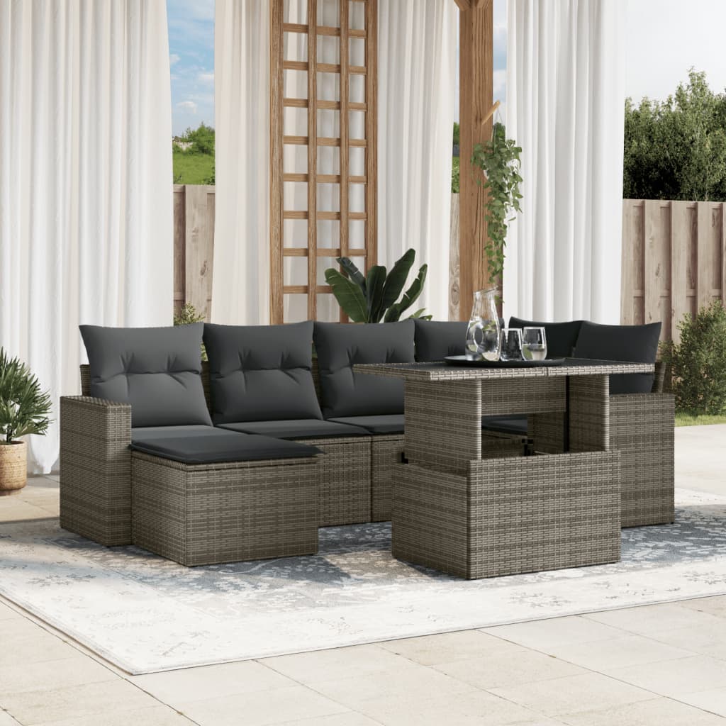 Set Divani da Giardino 7 pz con Cuscini Grigio in Polyrattan | homemem39
