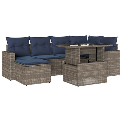 Set Divani da Giardino 7 pz con Cuscini Grigio in Polyrattan | homemem39