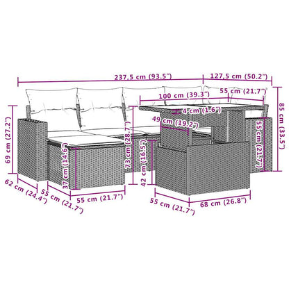 Set Divani da Giardino 7 pz con Cuscini Grigio in Polyrattan | homemem39