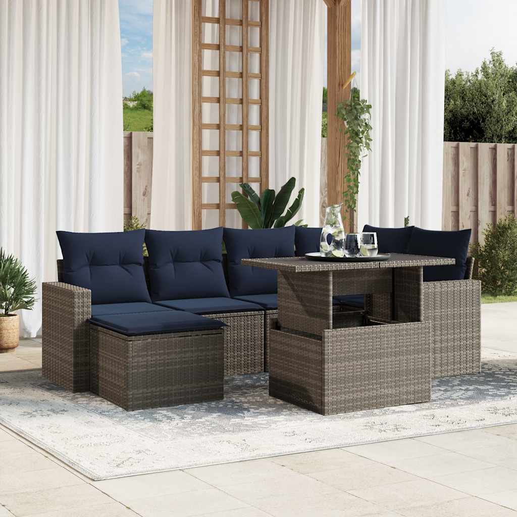 Set Divani da Giardino 7 pz con Cuscini Grigio in Polyrattan | homemem39