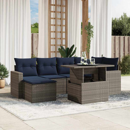 Set Divani da Giardino 7 pz con Cuscini Grigio in Polyrattan | homemem39