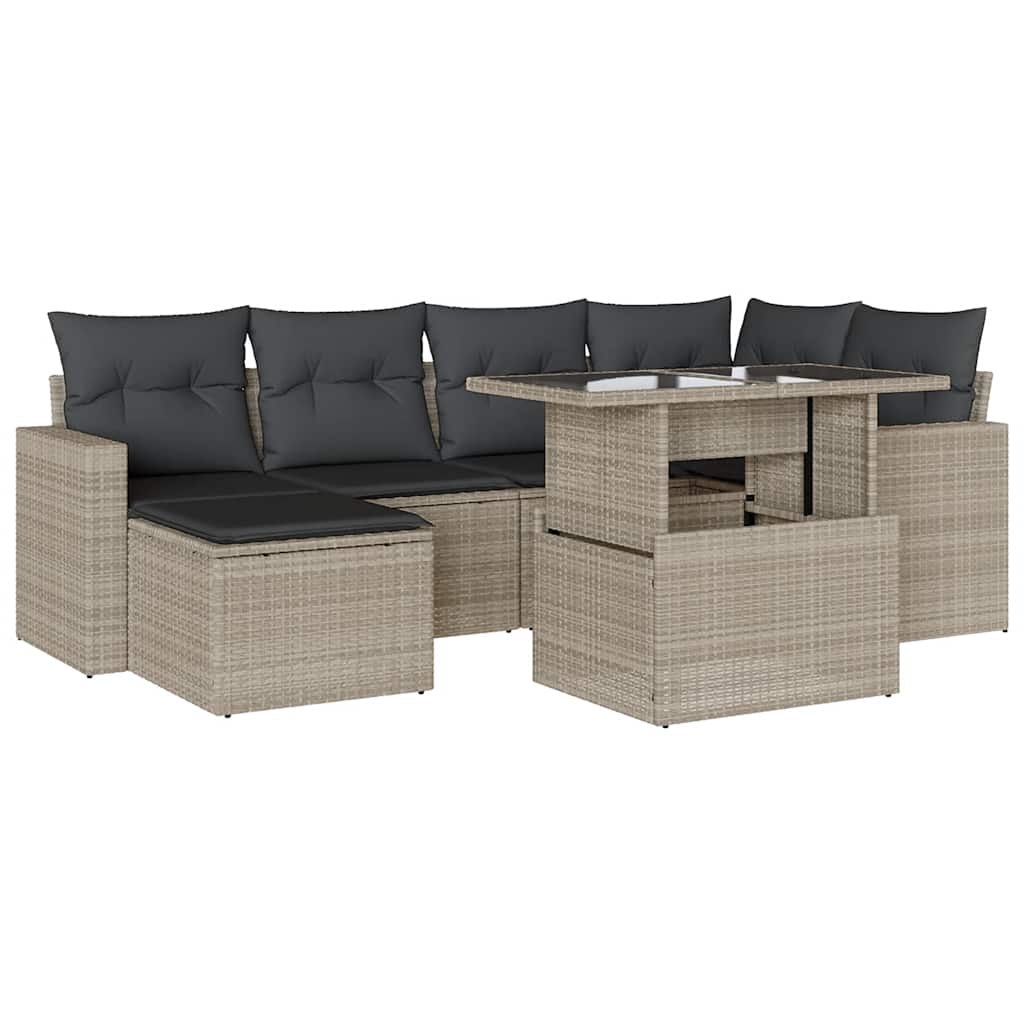 Set Divani da Giardino 7pz con Cuscini Grigio Chiaro Polyrattan - homemem39