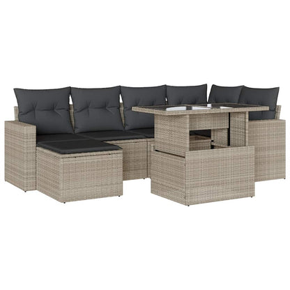 Set Divani da Giardino 7pz con Cuscini Grigio Chiaro Polyrattan - homemem39