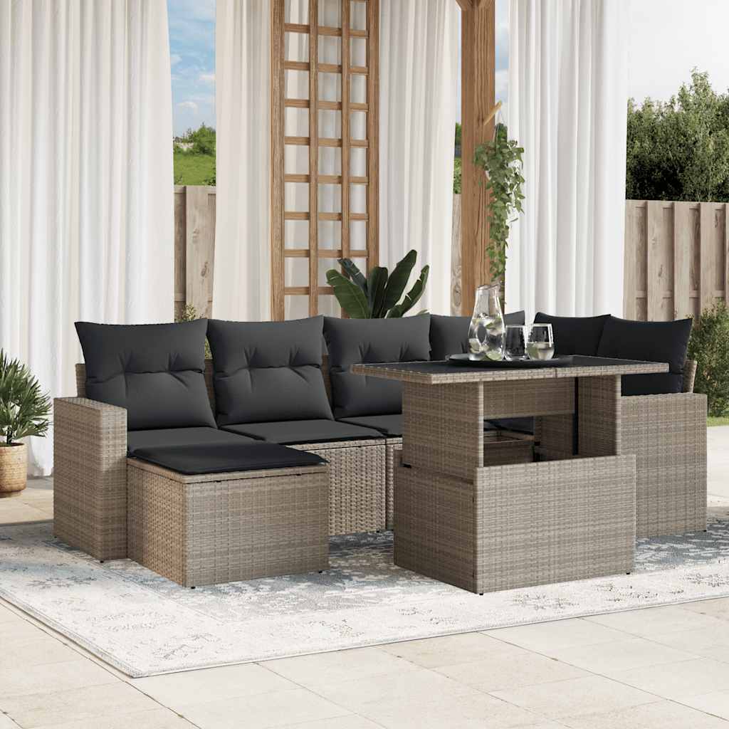 Set Divani da Giardino 7pz con Cuscini Grigio Chiaro Polyrattan - homemem39
