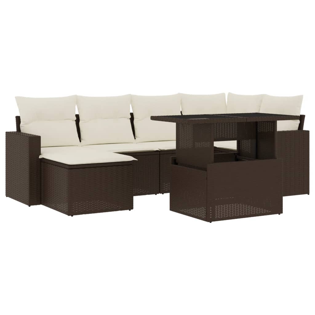 Set Divani da Giardino 7 pz con Cuscini Marrone in Polyrattan - homemem39