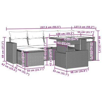 Set Divani da Giardino 7 pz con Cuscini Marrone in Polyrattan | homemem39