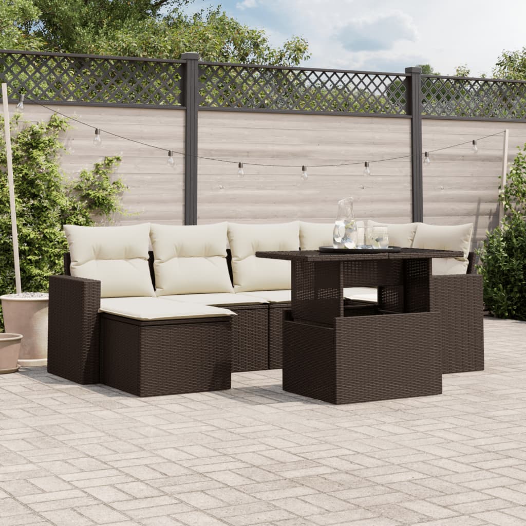 Set Divani da Giardino 7 pz con Cuscini Marrone in Polyrattan - homemem39