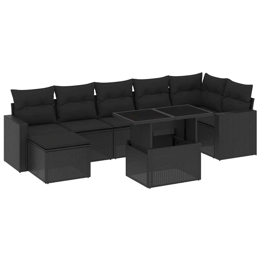 Set Divani da Giardino con Cuscini 8 pz Nero in Polyrattan | homemem39