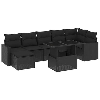 Set Divani da Giardino con Cuscini 8 pz Nero in Polyrattan - homemem39