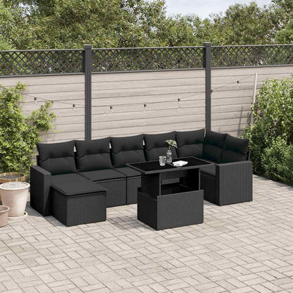 Set Divani da Giardino con Cuscini 8 pz Nero in Polyrattan - homemem39