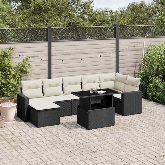 Set Divani da Giardino con Cuscini 8 pz Nero in Polyrattan | homemem39