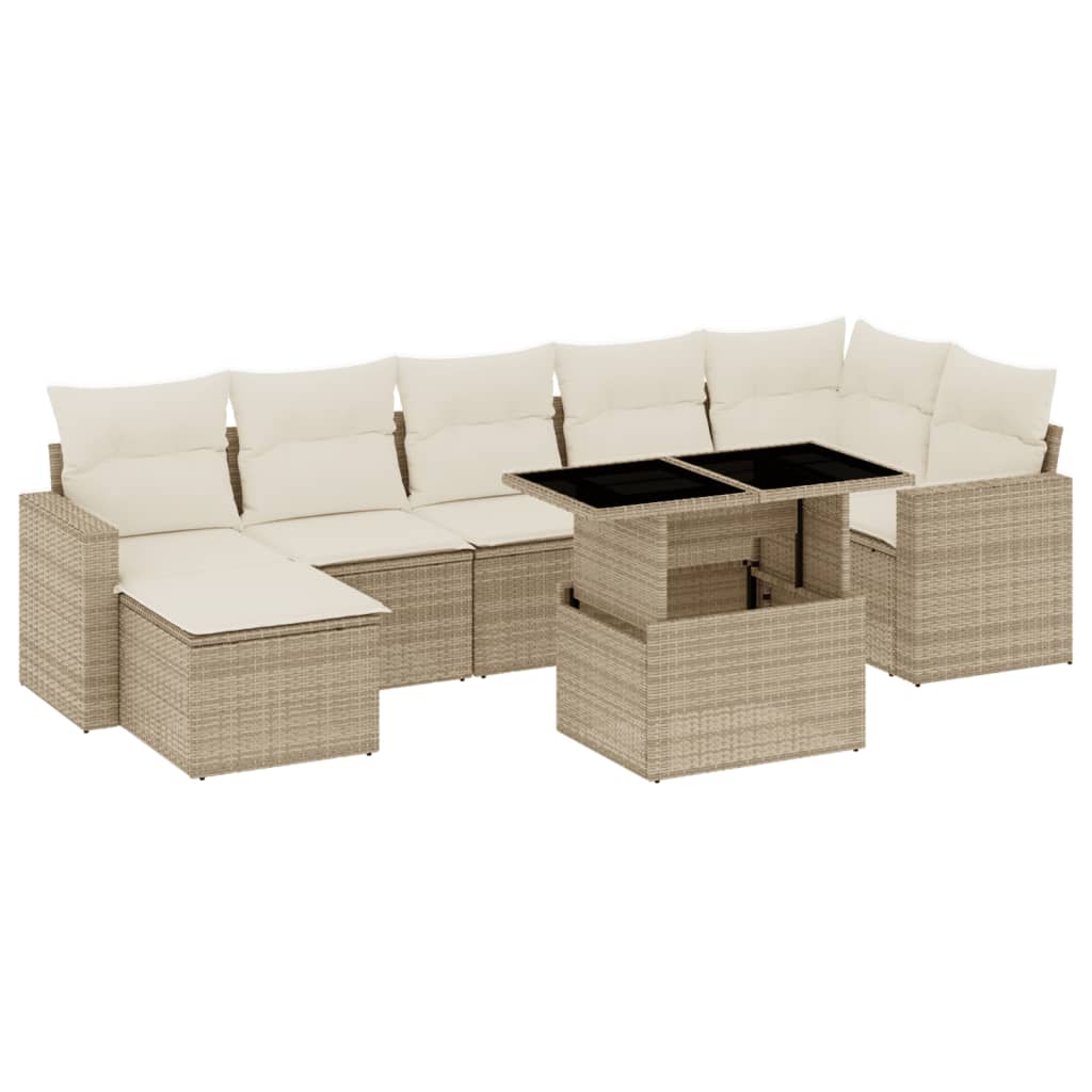 Set Divano da Giardino 8 pz con Cuscini Beige in Polyrattan | homemem39