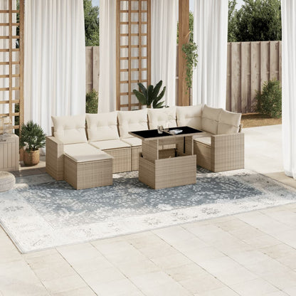 Set Divano da Giardino 8 pz con Cuscini Beige in Polyrattan | homemem39
